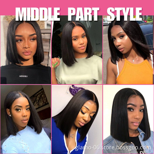 10 inch middle part short braided bob style human brazilian hair lace front wigs